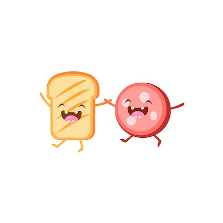 simsearch:400-08554549,k - Toast And Meat Cartoon Friends Colorful Funny Flat Vector Isolated Illustration On White Background Fotografie stock - Microstock e Abbonamento, Codice: 400-08556094