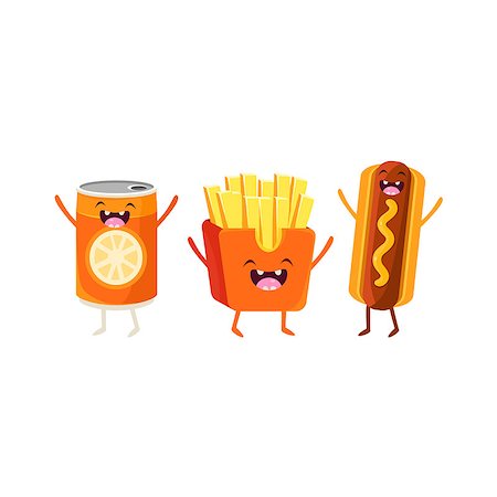 simsearch:400-08554549,k - Fries, Hot dog And Soda Cartoon Friends Colorful Funny Flat Vector Isolated Illustration On White Background Fotografie stock - Microstock e Abbonamento, Codice: 400-08556095