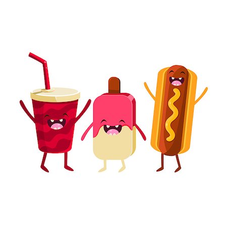 Soda, Ice-cream And Hot Dog Cartoon Friends Colorful Funny Flat Vector Isolated Illustration On White Background Stock Photo - Budget Royalty-Free & Subscription, Code: 400-08556097