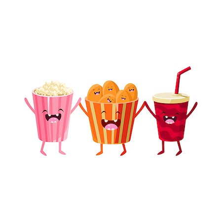 simsearch:400-08554549,k - Popcorn, Soda And Chips Cartoon Friends Colorful Funny Flat Vector Isolated Illustration On White Background Fotografie stock - Microstock e Abbonamento, Codice: 400-08556099