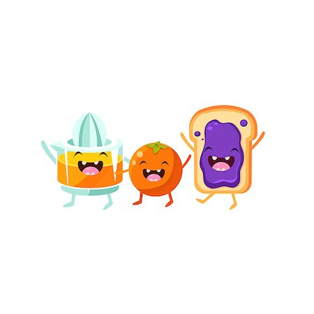 simsearch:400-08554549,k - Orange, Squeezer And Toast Cartoon Friends Colorful Funny Flat Vector Isolated Illustration On White Background Fotografie stock - Microstock e Abbonamento, Codice: 400-08556092