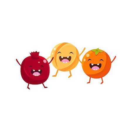 simsearch:400-08554549,k - Pomegranate, Melon And Orange Cartoon Friends Colorful Funny Flat Vector Isolated Illustration On White Background Fotografie stock - Microstock e Abbonamento, Codice: 400-08556107