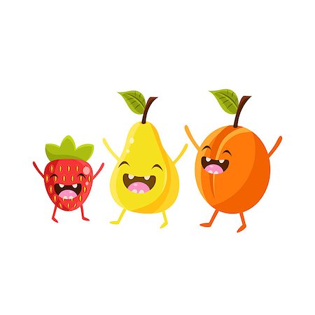 simsearch:400-08554549,k - Strawberry, Pear And Plum Cartoon Friends Colorful Funny Flat Vector Isolated Illustration On White Background Fotografie stock - Microstock e Abbonamento, Codice: 400-08556108