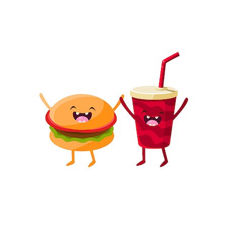 simsearch:400-08554549,k - Burger And Soda Cartoon Friends Colorful Funny Flat Vector Isolated Illustration On White Background Fotografie stock - Microstock e Abbonamento, Codice: 400-08556101