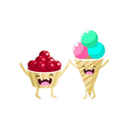 simsearch:400-08554549,k - Ice-cream And Berries Cartoon Friends Colorful Funny Flat Vector Isolated Illustration On White Background Fotografie stock - Microstock e Abbonamento, Codice: 400-08556103