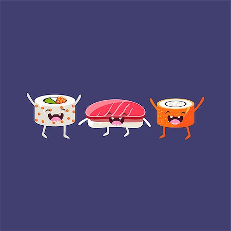 philadelphia shop - Sushi And Rolls Cartoon Friends Colorful Funny Flat Vector Isolated Illustration On Blue Background Stock Photo - Budget Royalty-Free & Subscription, Code: 400-08556116