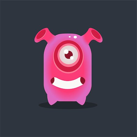 Pink Alien With Funnel Ears Cute Childish Flat Vector Bright Color Drawing Isolated On Dark Background Stock Photo - Budget Royalty-Free & Subscription, Code: 400-08556135