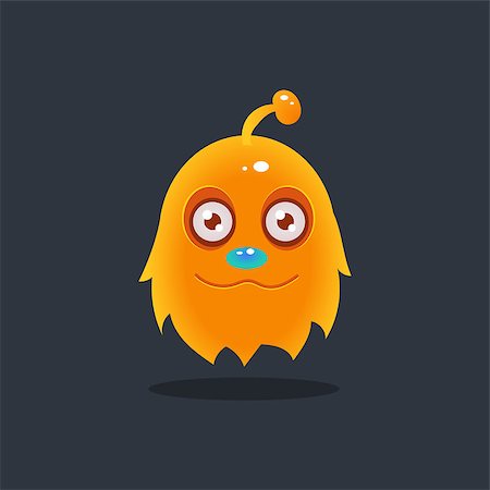 Furry Yellow Alien Cute Childish Flat Vector Bright Color Drawing Isolated On Dark Background Stock Photo - Budget Royalty-Free & Subscription, Code: 400-08556136