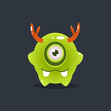 Green Alien With Antlers Cute Childish Flat Vector Bright Color Drawing Isolated On Dark Background Stock Photo - Budget Royalty-Free & Subscription, Code: 400-08556137