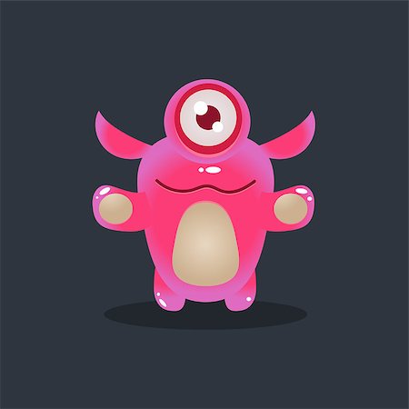 One-eyed Pink Alien Cute Childish Flat Vector Bright Color Drawing Isolated On Dark Background Stock Photo - Budget Royalty-Free & Subscription, Code: 400-08556131