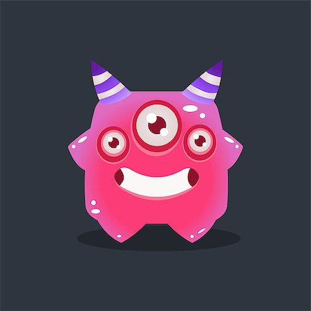 Pink Alien With Horns Cute Childish Flat Vector Bright Color Drawing Isolated On Dark Background Stock Photo - Budget Royalty-Free & Subscription, Code: 400-08556133