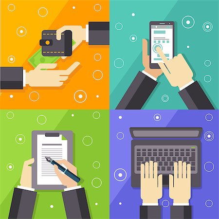 signing contract on computer - Business Workflow Flat Vector Illustrations Set In Bright Colorful Simplified Infographic Style Stock Photo - Budget Royalty-Free & Subscription, Code: 400-08556164