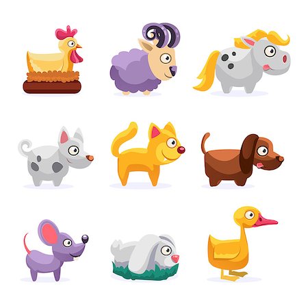 simsearch:400-08556550,k - Farm Animals Set Simplified Cute Illustration In Childish Colorful Flat Vector Design Isolated On White Background Fotografie stock - Microstock e Abbonamento, Codice: 400-08556166