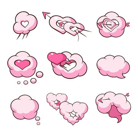 simsearch:400-07955839,k - Heart Shaped Cloud Set Of Flat Outlined Pink Cartoon Girly Style Icons On White Background Foto de stock - Super Valor sin royalties y Suscripción, Código: 400-08556174