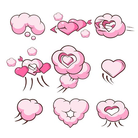 simsearch:400-04789565,k - Heart Shaped Cloud Collection Of Flat Outlined Pink Cartoon Girly Style Icons On White Background Stockbilder - Microstock & Abonnement, Bildnummer: 400-08556173