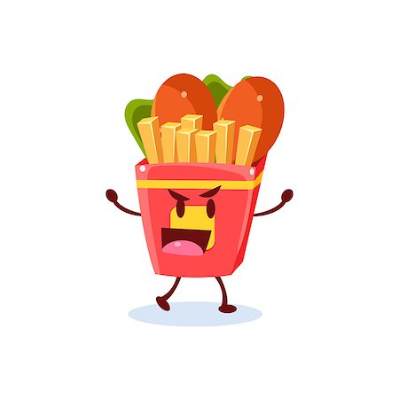 simsearch:400-08554549,k - Junk Food Cartoon Character  Simple Flat Vector Drawing In Childish Fun Style Isolated On White Background Fotografie stock - Microstock e Abbonamento, Codice: 400-08556197