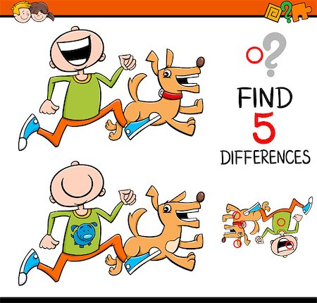 simsearch:400-08551227,k - Cartoon Illustration of Finding Differences Educational Activity for Preschool Children with Boy and his Dog Stock Photo - Budget Royalty-Free & Subscription, Code: 400-08556304