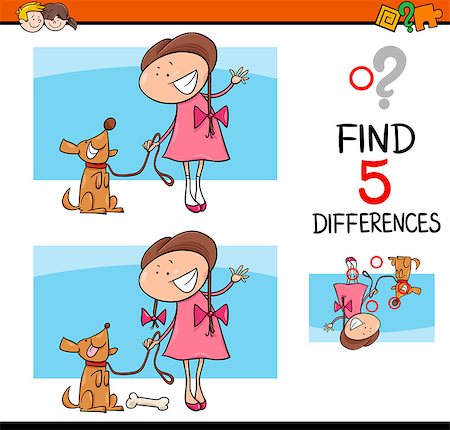simsearch:400-08551227,k - Cartoon Illustration of Finding Differences Educational Activity Task for Preschool Children with Girl and her Dog Stock Photo - Budget Royalty-Free & Subscription, Code: 400-08556306