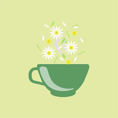 Chamomile Tea In Green Cup Flat Bright Color Simplified Vector Drawing On Beige Background Photographie de stock - Aubaine LD & Abonnement, Code: 400-08556418