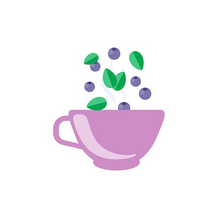 Blueberry Tea In Violet Cup Flat Bright Color Simplified Vector Drawing On White Background Photographie de stock - Aubaine LD & Abonnement, Code: 400-08556424