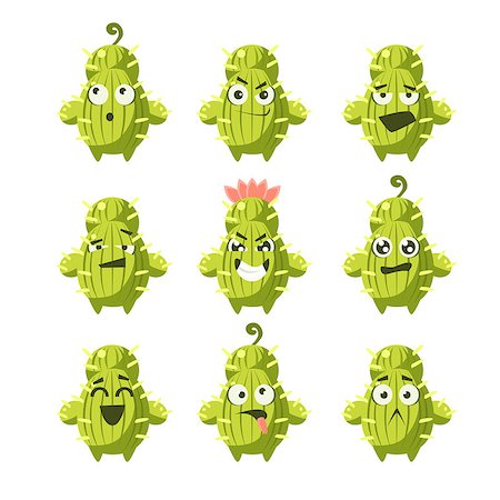 simsearch:400-09121573,k - Cartoon Cactus Emoji Set Of Flat Isolated Funny Vector Icons In Childish Style Photographie de stock - Aubaine LD & Abonnement, Code: 400-08556431