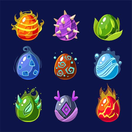 egg with jewels - Flash Game Power Elements Set Of Flat Bright Color Cool Fantastic Design Vector Icons Isolated On Dark Background Stock Photo - Budget Royalty-Free & Subscription, Code: 400-08556442