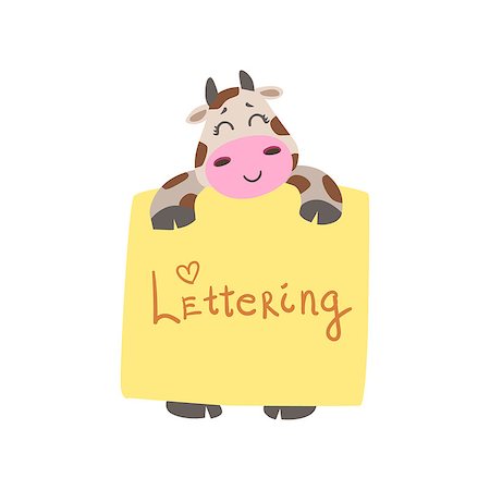 simsearch:400-08557247,k - Cow With The Template For The Message Cute Childish Colorful Flat Vector Illustration On White Background Stock Photo - Budget Royalty-Free & Subscription, Code: 400-08556457