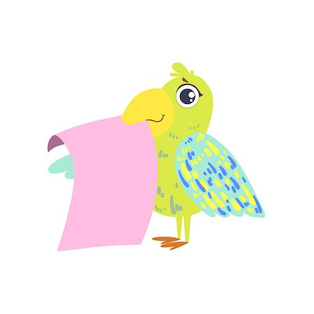 simsearch:400-08557247,k - Parrot With The Template For The Message Cute Childish Colorful Flat Vector Illustration On White Background Stock Photo - Budget Royalty-Free & Subscription, Code: 400-08556450