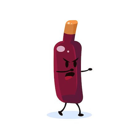 Wine Bottle Cartoon Character  Simple Flat Vector Drawing In Childish Fun Style Isolated On White Background Stock Photo - Budget Royalty-Free & Subscription, Code: 400-08556467