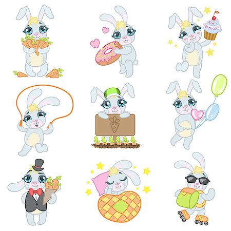 Cute Bunny Set Of Flat Outlined Girly Vector Design Drawings Isolated On White Background Stock Photo - Budget Royalty-Free & Subscription, Code: 400-08556493