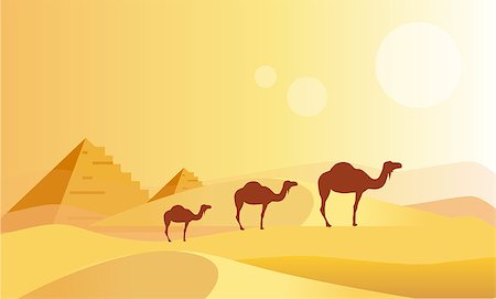 simsearch:400-08556910,k - Camel Caravan And Pyramides Flat Bright Color Simplified Vector Illustration In Realistic Cartoon Style Design Stock Photo - Budget Royalty-Free & Subscription, Code: 400-08556514