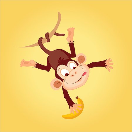 simsearch:400-08554549,k - Monkey Hanging On Liana Flat Bright Color Simplified Vector Illustration In Fun Cartoon Style Design Fotografie stock - Microstock e Abbonamento, Codice: 400-08556520