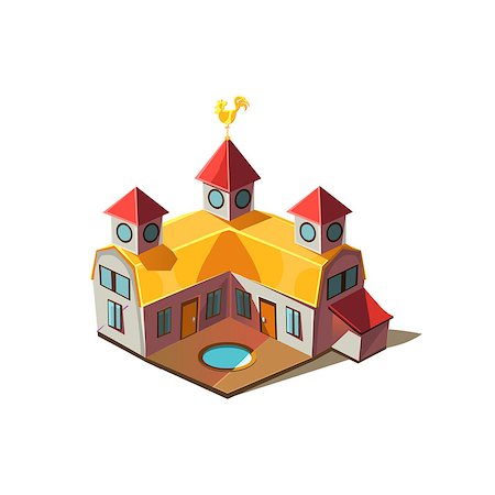 simsearch:400-08556550,k - Rancho House Simplified Cute Illustration In Childish Colorful Flat Vector Design Isolated On White Background Fotografie stock - Microstock e Abbonamento, Codice: 400-08556549