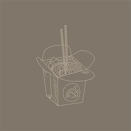 simsearch:400-08554549,k - Noodles Hand Drawn Cool Monochrome Vector Contour Sketch Fotografie stock - Microstock e Abbonamento, Codice: 400-08556558