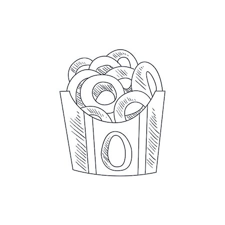 drawing fast food box - Onion Rings Hand Drawn Cool Monochrome Vector Contour Sketch Stock Photo - Budget Royalty-Free & Subscription, Code: 400-08556571