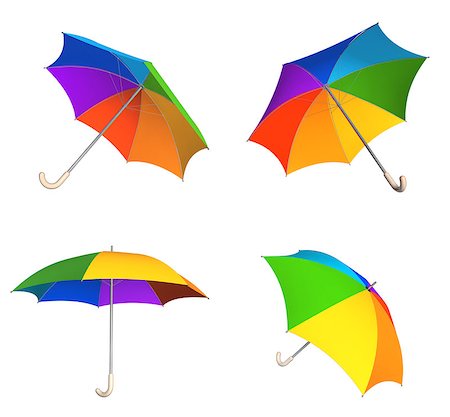 simsearch:400-08556675,k - Collection of rainbow umbrellas. View from different angles. Objects isolated on white background. 3d render Fotografie stock - Microstock e Abbonamento, Codice: 400-08556675