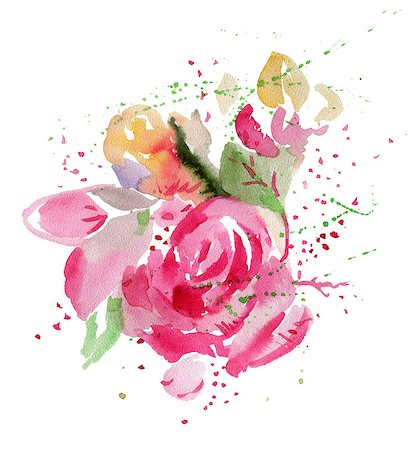 simsearch:400-07421243,k - Pink flowers isolated on a white background. Hand-drawn illustration. Watercolor Stock Photo - Budget Royalty-Free & Subscription, Code: 400-08556710