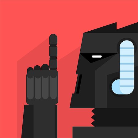 simsearch:400-08554549,k - Black Robot With Finger Up Portrait Icon In Weird Graphic Flat Vector Style On Bright Color Background Fotografie stock - Microstock e Abbonamento, Codice: 400-08556746