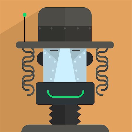 Jewish Robot Character Portrait Icon In Weird Graphic Flat Vector Style On Bright Color Background Stock Photo - Budget Royalty-Free & Subscription, Code: 400-08556756