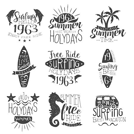 simsearch:400-08651035,k - Surfing Holidays Vintage Stamp Collection Of Monochrome Vector Design Labels On White Background Fotografie stock - Microstock e Abbonamento, Codice: 400-08556769