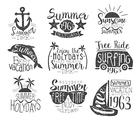 Summer Vacation Vintage Stamp Collection Of Monochrome Vector Design Labels On White Background Stock Photo - Budget Royalty-Free & Subscription, Code: 400-08556770