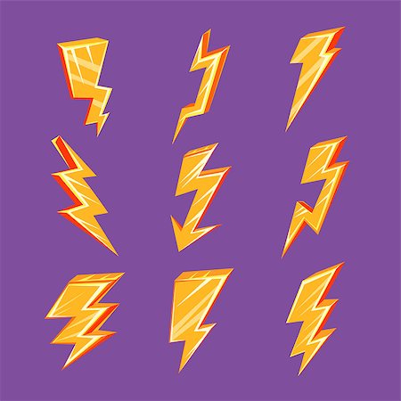 pic of electric shocked - Lightning Bolt Set Of Flat Simple Bright Color Design Vector Drawings Isolated On Dark Background Stock Photo - Budget Royalty-Free & Subscription, Code: 400-08556798