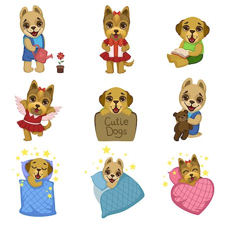Cute Dog Cartoon Collection Of Colorful Illustrations In Cute Girly Cartoon Style Isolated On White Background Stock Photo - Budget Royalty-Free & Subscription, Code: 400-08556848