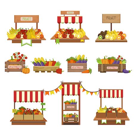 sunday market - Vegetables Market Stands Set Of Simple Style Flat Vector Illustrations On White Background Stock Photo - Budget Royalty-Free & Subscription, Code: 400-08556890