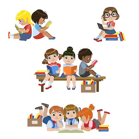 Kids Reading Books Set Of Colorful Simple Design Vector Drawings Isolated On White Background Stock Photo - Budget Royalty-Free & Subscription, Code: 400-08556900