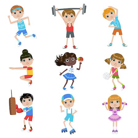 physical education - Children Doing Sports Set Of Simple Design Illustrations In Cute Fun Cartoon Style Isolated On White Background Photographie de stock - Aubaine LD & Abonnement, Code: 400-08556902