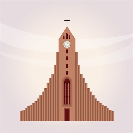 simsearch:400-08556910,k - Modern Protestant Church Building Flat Bright Color Simplified Vector Illustration In Realistic Cartoon Style Design Stock Photo - Budget Royalty-Free & Subscription, Code: 400-08556911