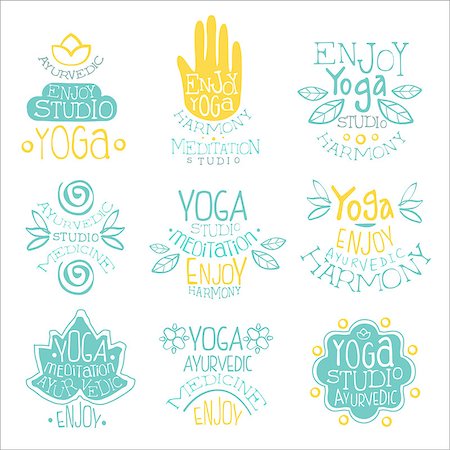 Yoga Studio Vintage Stamp Collection Of Light Color Vector Design Labels On White Background Stock Photo - Budget Royalty-Free & Subscription, Code: 400-08557064