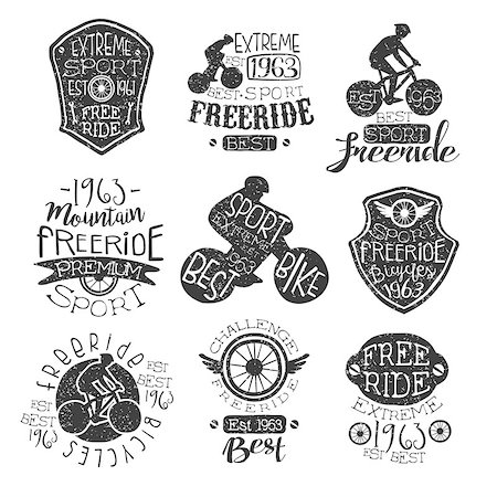 simsearch:400-08653615,k - Mountain Bike Vintage Stamp Collection Of Monochrome Vector Design Labels On White Background Foto de stock - Royalty-Free Super Valor e Assinatura, Número: 400-08557065
