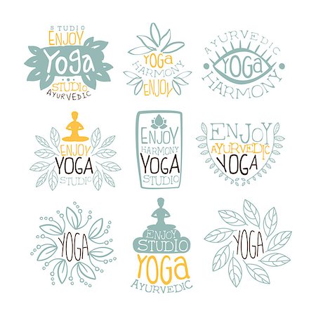 Ayurvedic Studio Vintage Stamp Collection Of Light Color Vector Design Labels On White Background Stock Photo - Budget Royalty-Free & Subscription, Code: 400-08557063